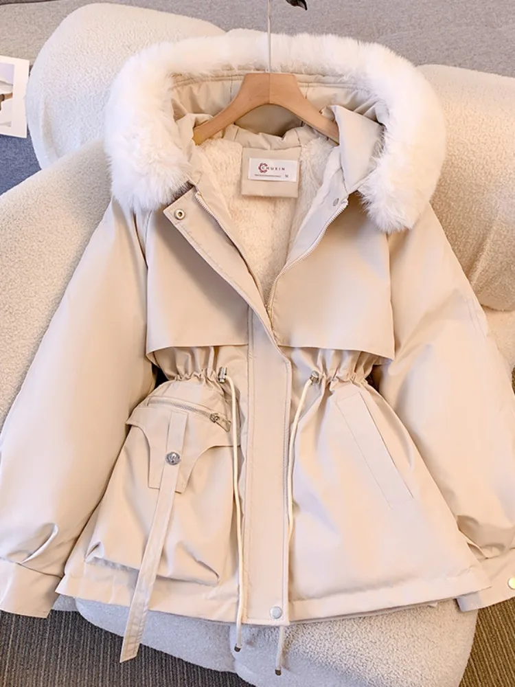 

Women's Puffer Down cotton jacket Woman Winter 2023 Down cotton jacket Thicken Simulated wool Fur Hood Parkas Long Winter Jacket