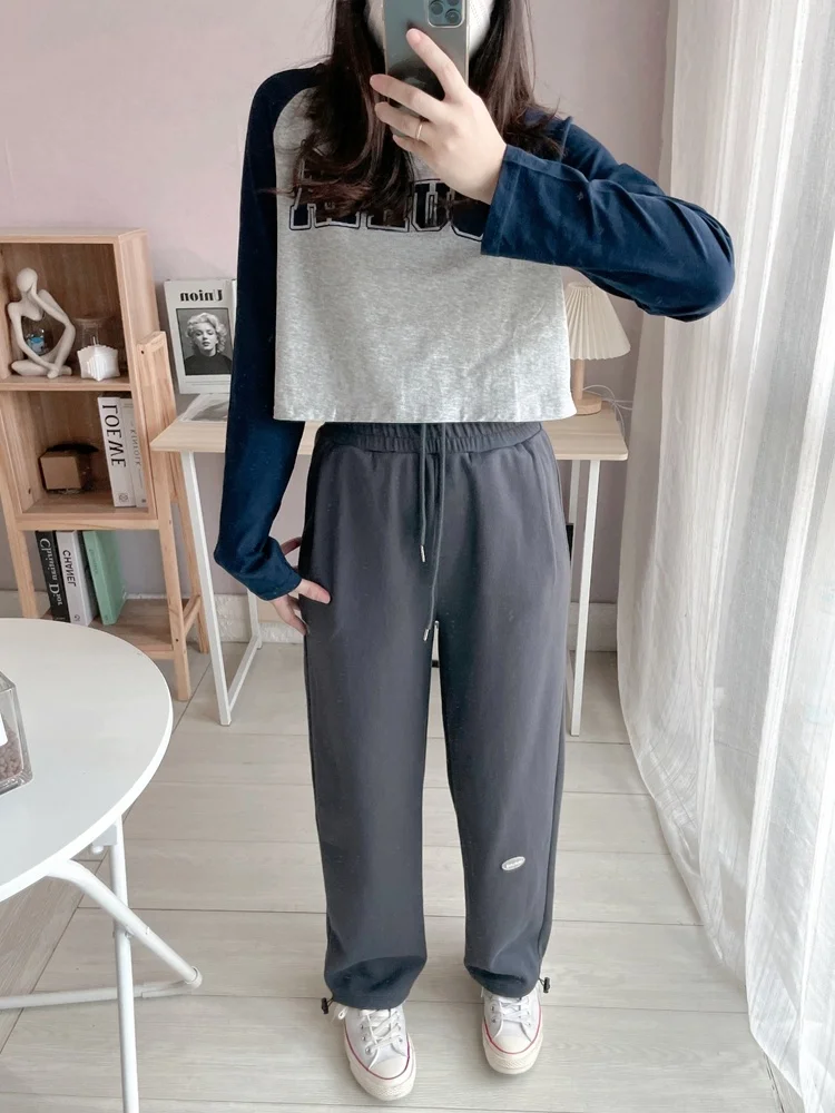 

Женские повседневные спортивные брюки с высокой талией, прямым кроем, свободной посадкой, на шнурке, с манжетами, асимметричным дизайном, для города