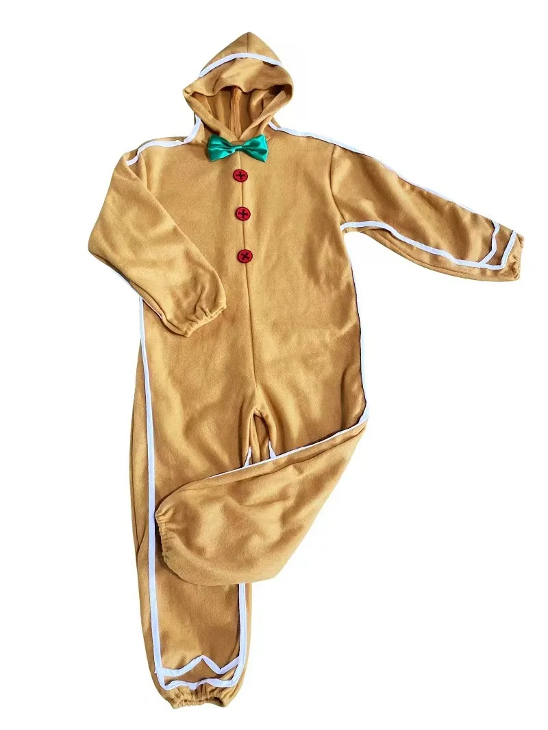 Christmas Gingerbread Man Jumpsuit Costume Christmas Jumpsuit Halloween Christmas Boy Girl Cosplay Party CostumeHooded Clothes