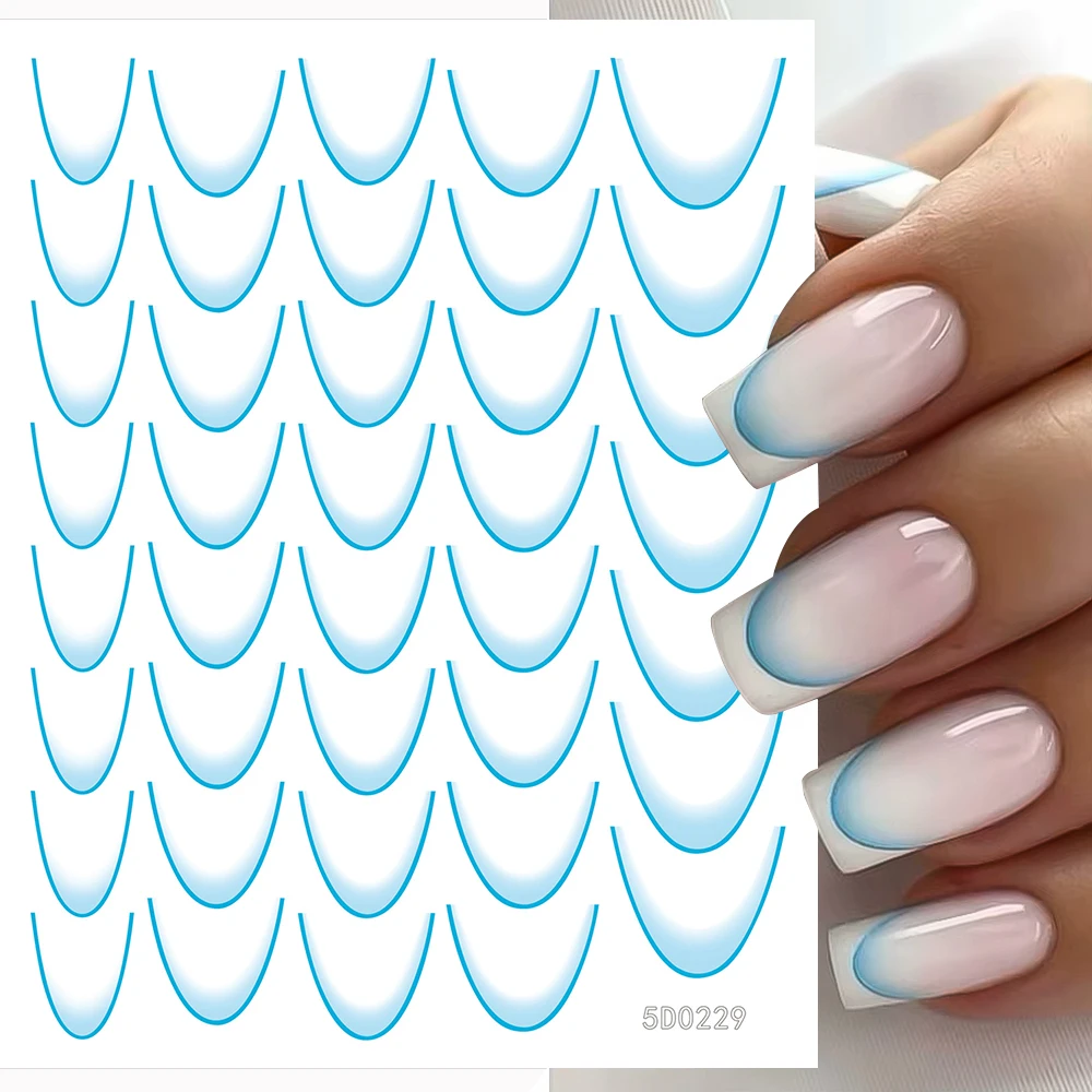 1 pz carino francese gradiente linea Nail Art adesivi linea bianca 5D rilievo unghie autoadesive stickerfai da te Manicure decorazioni decalcomanie