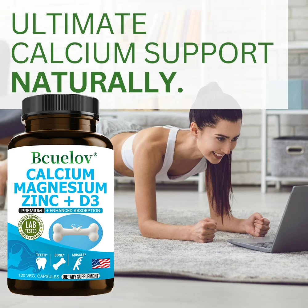 Bcuelov Calcium Magnesium Zinc Vitamin D3 Supplement - Bones Teeth Muscles Nerves Metabolism Protein Synthesis Immune System