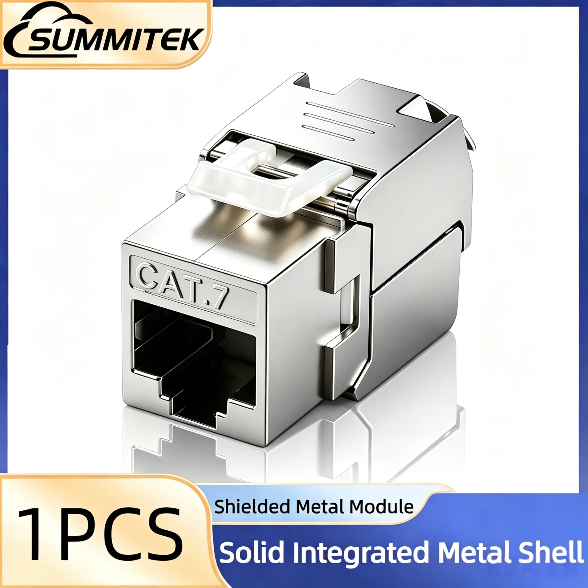 SUMMITEK 1PCS RJ45 Cat7 Keystone Jack Module Toolless Type Zinc Alloy Module STP Shielded Self-Locking Network Coupler Adapter