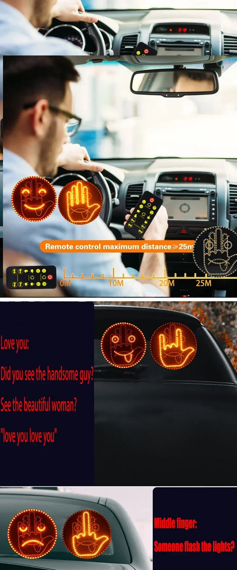 Kreativer Spaß Drei Modelle Gestenlampe Auto Innen Heckscheibe LED Handgeste Zeichen Mittelfinger Zeichen Warnung Bremslicht – Detail 4