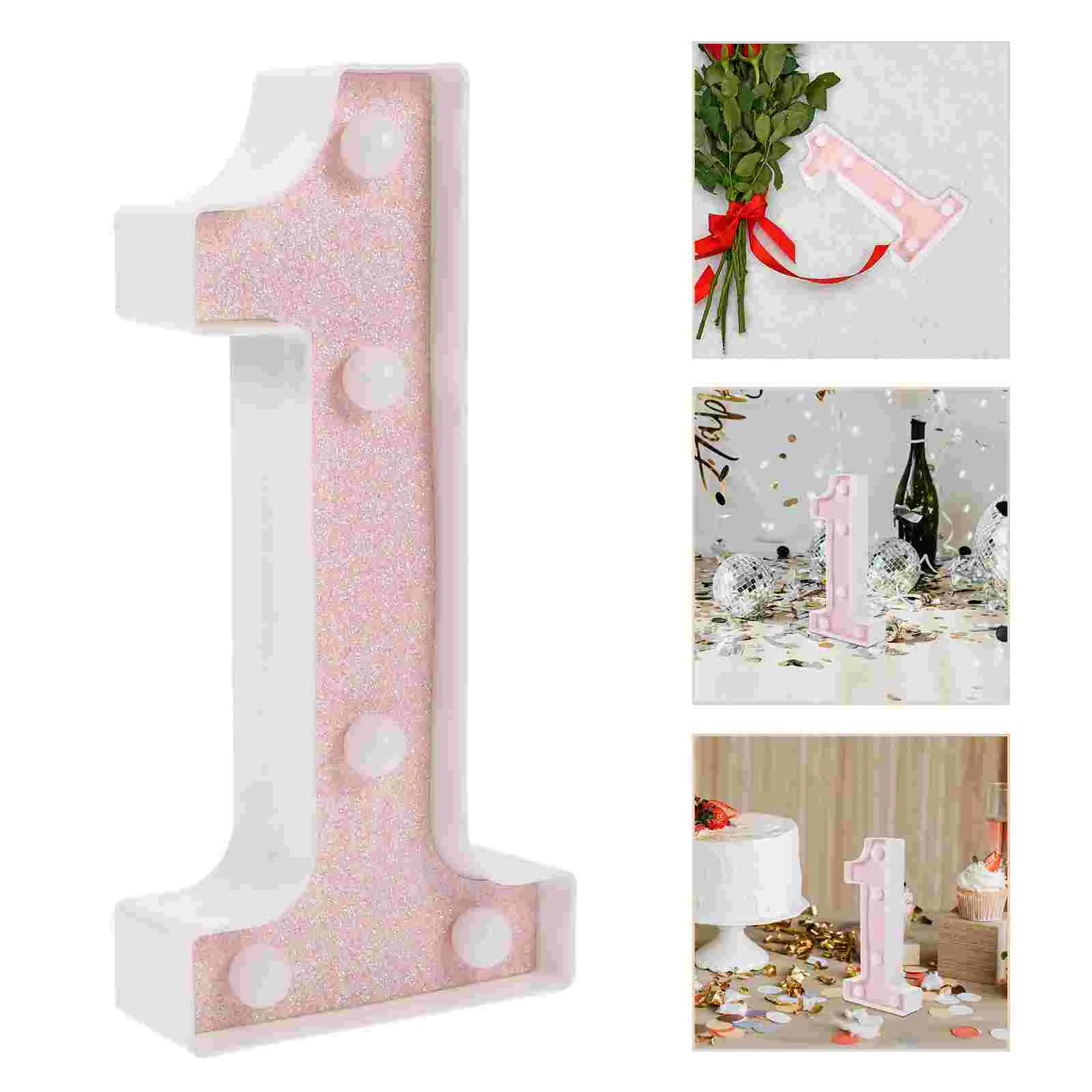 LED Decor Letter Lights, Digital, Um Sinal para Primeiro Aniversário, Rosa, Ouro, Acima, Acima, Número