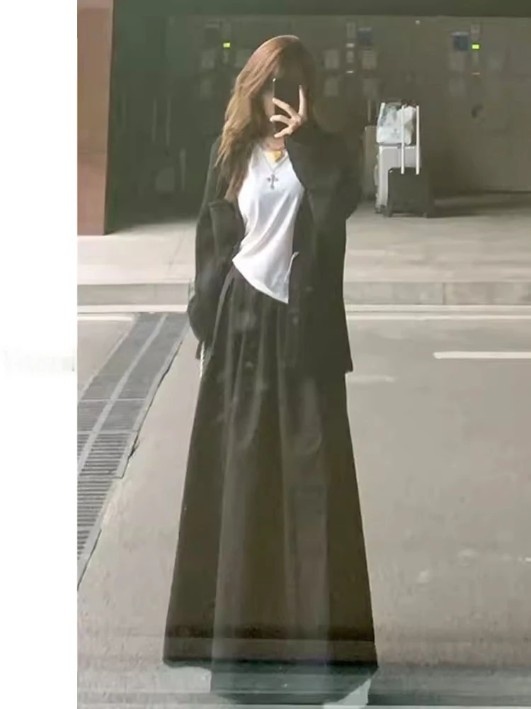 

Retro High Waist f Body Long Skirt for Women Bla Versatile Forest System Spring Autumn Medium Length Artistic Skirt