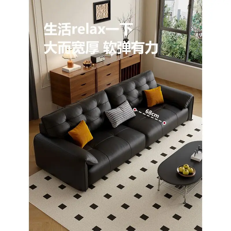 Moderno, simples, linha reta, sofá, sala de estar, luxo leve, couro, sofá