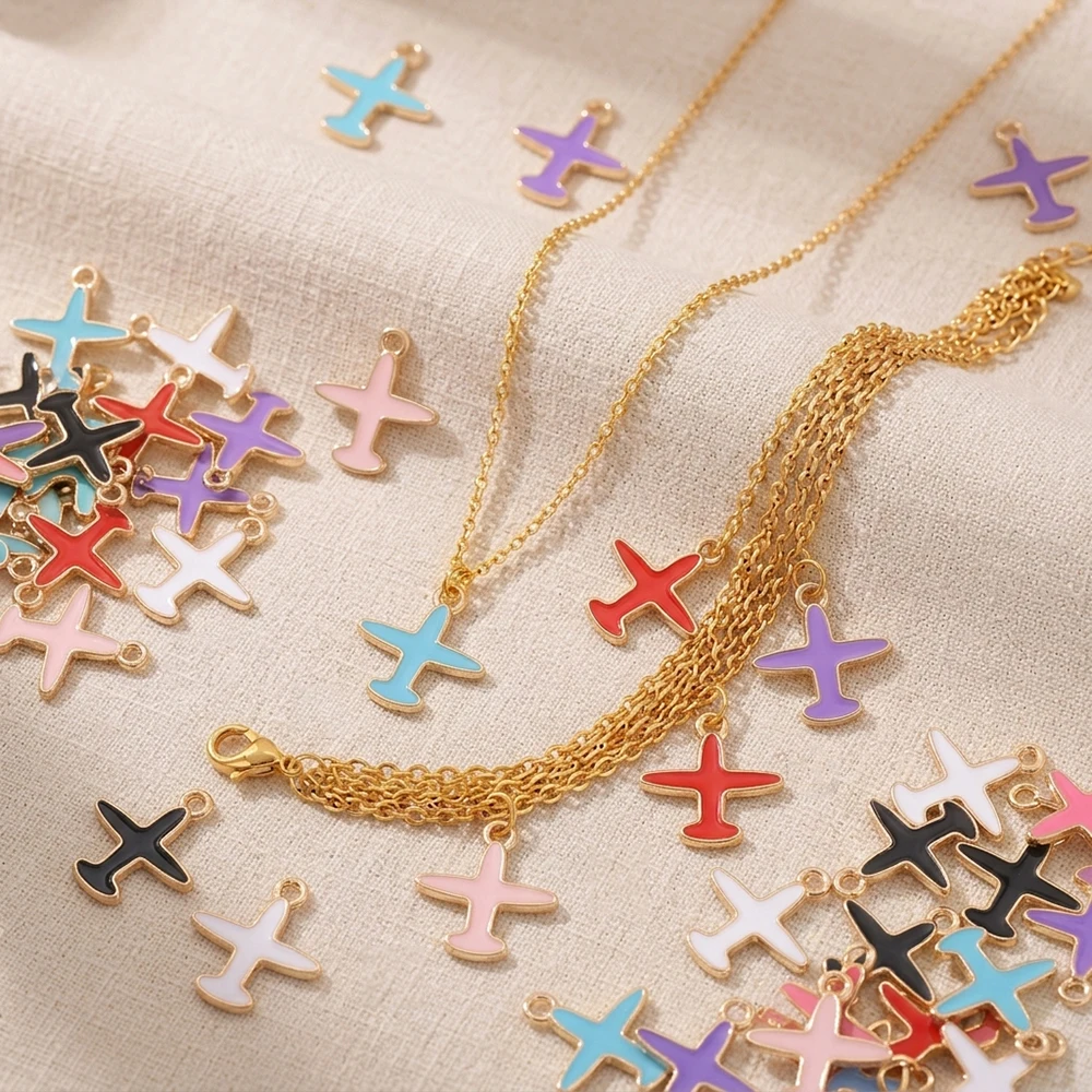 15Pcs Travel Theme Enamel Airplane Charms Golden Cute Aviation Pendants for DIY Jewelry Making Necklace Bracelet Craft Supplies