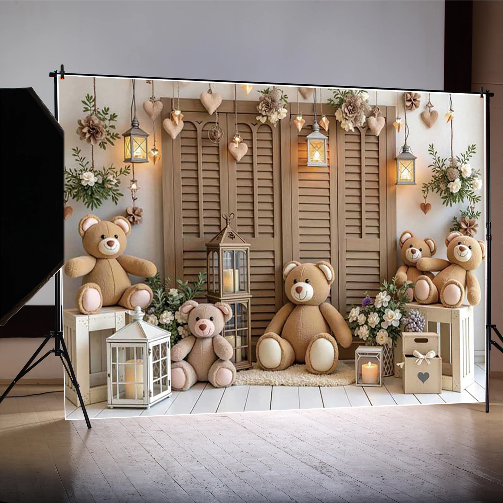 MOON.QG Baby Shower Birthday Background Photography Flower Candle Teddy Bear Photozone Backdrop Children Studio Photobooth Sets