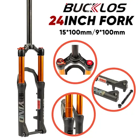 MTB Fork BUCKLOS 24Inch Bike Air Travel 120mm Disc Brake Air Suspension Fork 28.6mm Tube XC AM Air Fork Thru Axle/Quick Release