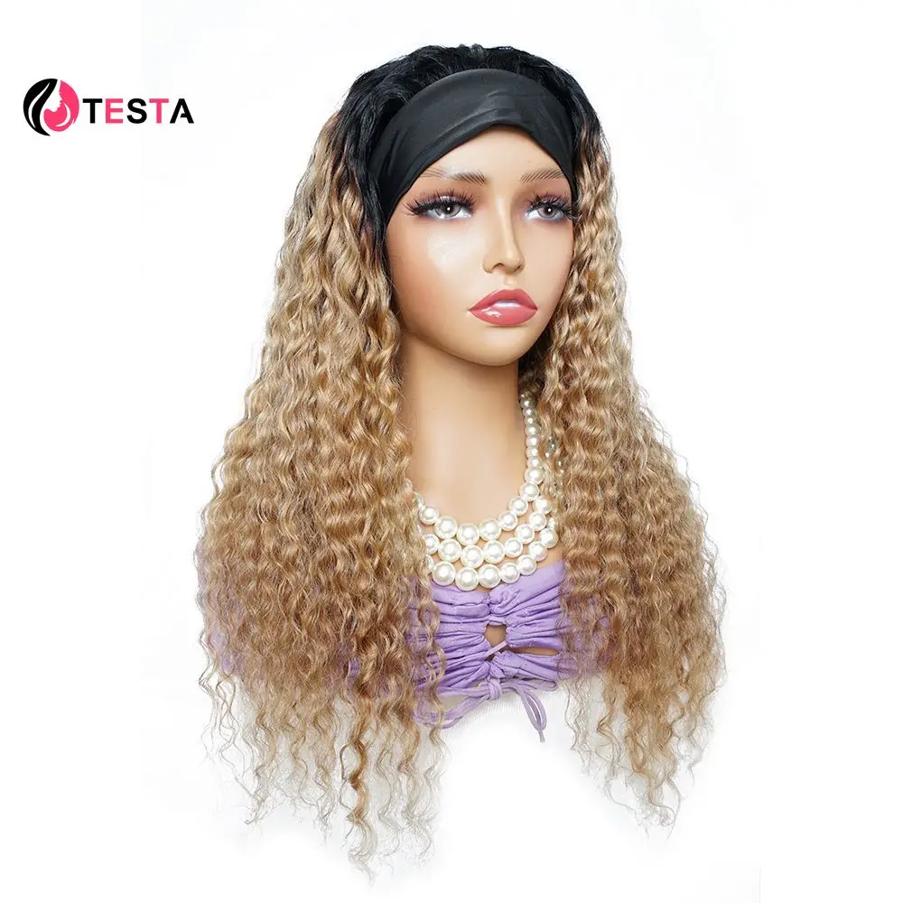 Peruca Glueless Deep Wave Headband para Mulheres, Ombre, Honey Blonde, Cabelo Humano, Máquina Completa Feita, Peruca Remy Brasileira, Densidade a 150%, 1B27