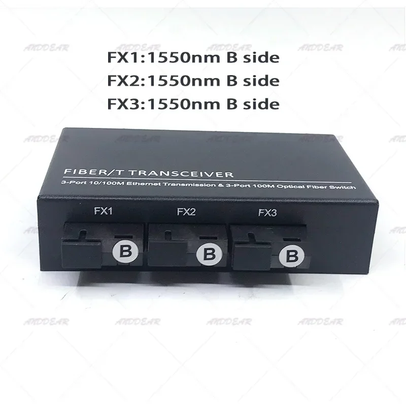 3SC3UTP Reverse POEFast Erhetnet 10/100M Ethernet Switch 3 Fiber Port SC 20KM3UTP RJ45 FiberOptical Switch PCBA with Adapter