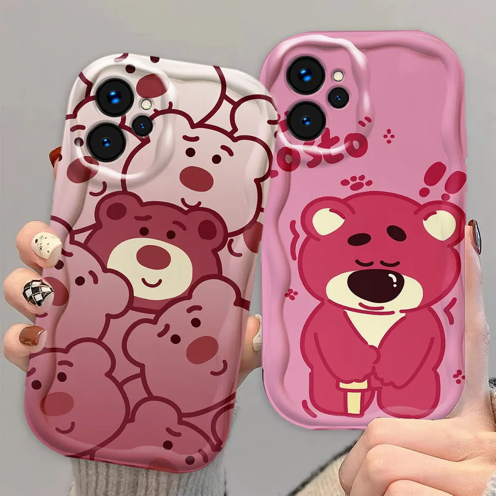 Disney Losto Strawberry Bear 3D Wave Phone Case For REALME 5 6 7 7I 8 10 11 12 C20 C33 C35 C55 C63 C67 C21Y GT 3 6 NARZO 50 Case