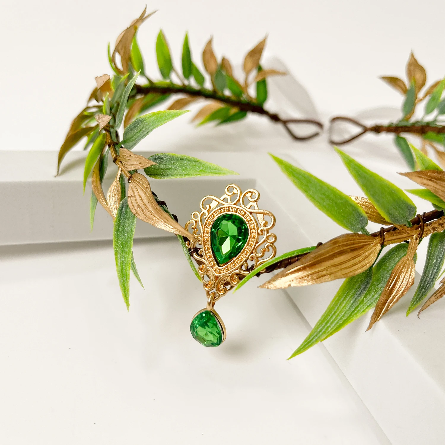 Fairy Leaf Rhinestone Headband Role-playing Party Elf Ears Woven Forest Garland Tiara Girl Elven HeadpieceRetro Elf Costume