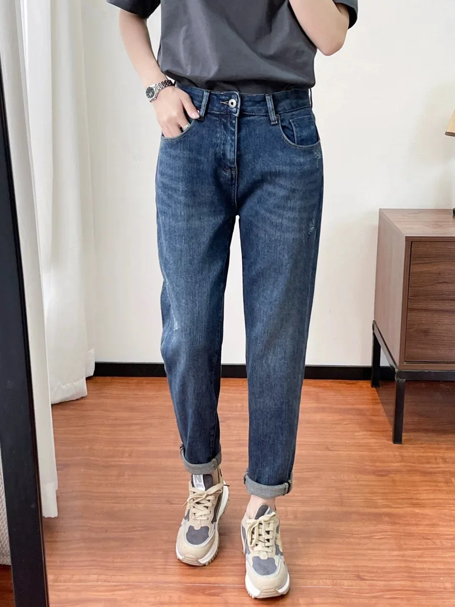 

High Waist Elastic Harlan Denim Pants Women's Casual Straight Leg Dad Jeans plus Size Spring Autumn New Style Slimming Effect
