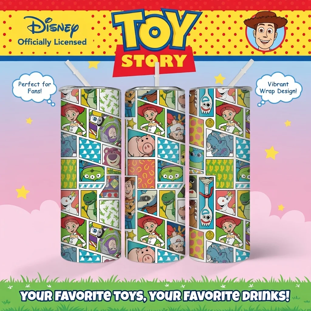 1pc 20oz Disney Toy Story Comic Style Stainless Steel Tumbler Insulated Water Cup with Straw for Home Office Daily Use Fans Gift