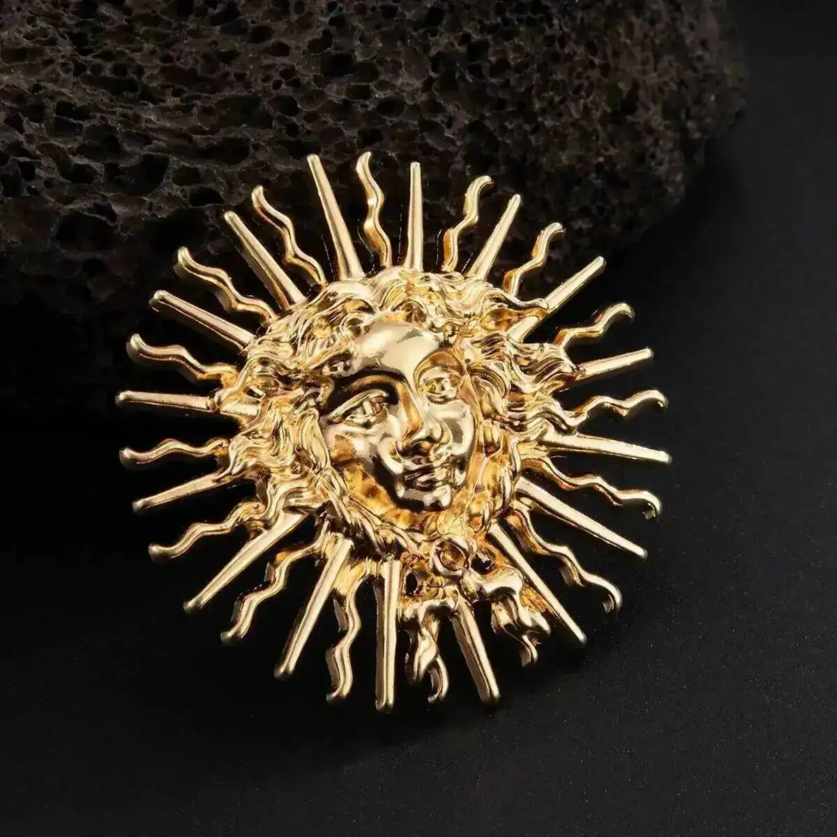KunJoe Vintage Sun Flower Brooch Women Exquisite Irregular Metal Shirt Dress Suit Collar Pins Clip Versatile Jewelry Accessories