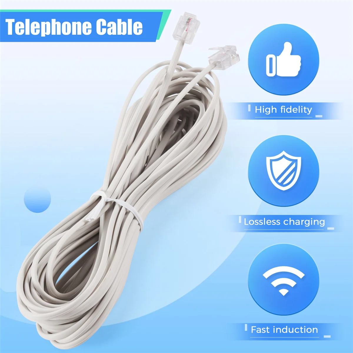 Cable de extensión de teléfono para conector RJ11, 1 piezas, 10m, color blanco