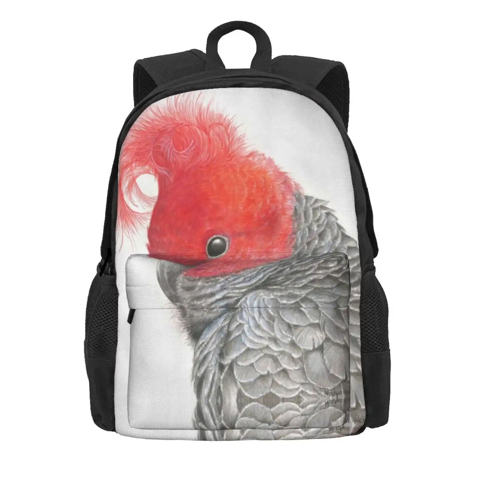 Gang-Gang Cockatoo Original Watercolour Design Hot Sale Schoolbag Backpack Fashion Bags Parrot Exotic Bird Bird Art Red