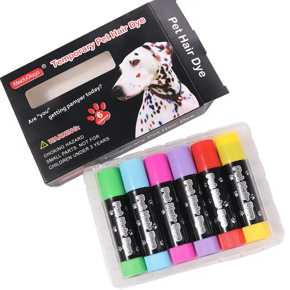 

Colorful 6 Colors Pet Hair Dye Vibrant Colors Quick Dry Pet Hair Dye Stick Water Soluble Toxic-Free Temporary Colors for Dog Cat
