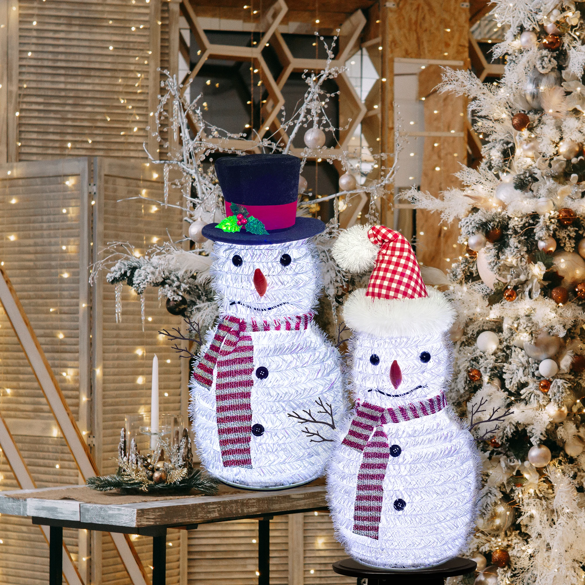 60 cm high cool white lighted table top snowman indoor decoration for Christmas