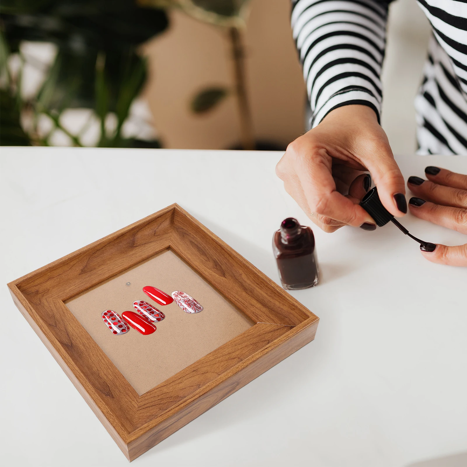 

Retro Nail Color Card Display Board Vintage Wood Grain Frame Square Wood Nail Art Tray Props Photography Background