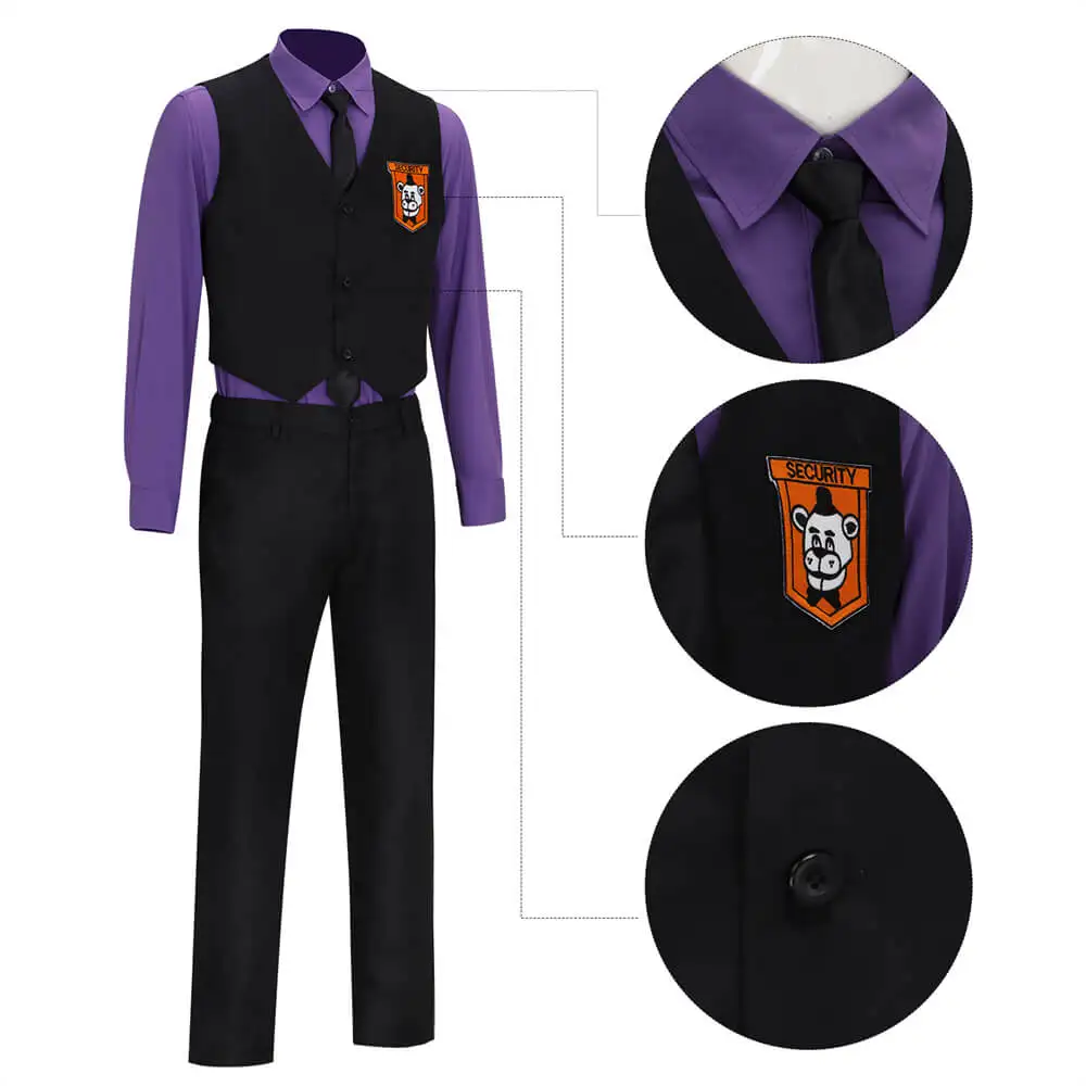 Purple Guy William Afton Cosplay Costume Fnaf Five Nights Movie Hat Shirt Vest Pants