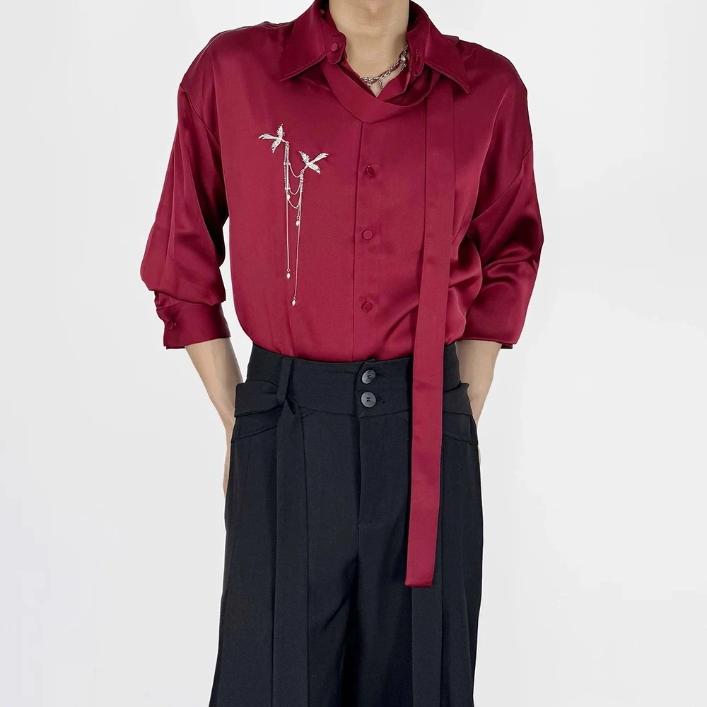 Mens Spring Shirt Y2k Ribbon Shirt Streetwear Fashion Nightclub Stage Performance Versatile Niche Top Men'S Clothing 2026 New
