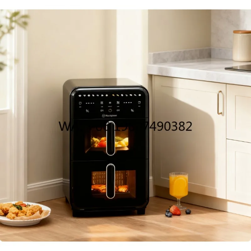 Stainless Steel Dual Basket Air Fryer,Digital Control,Non-Stick Coating,Smart Home Cooking Appliance