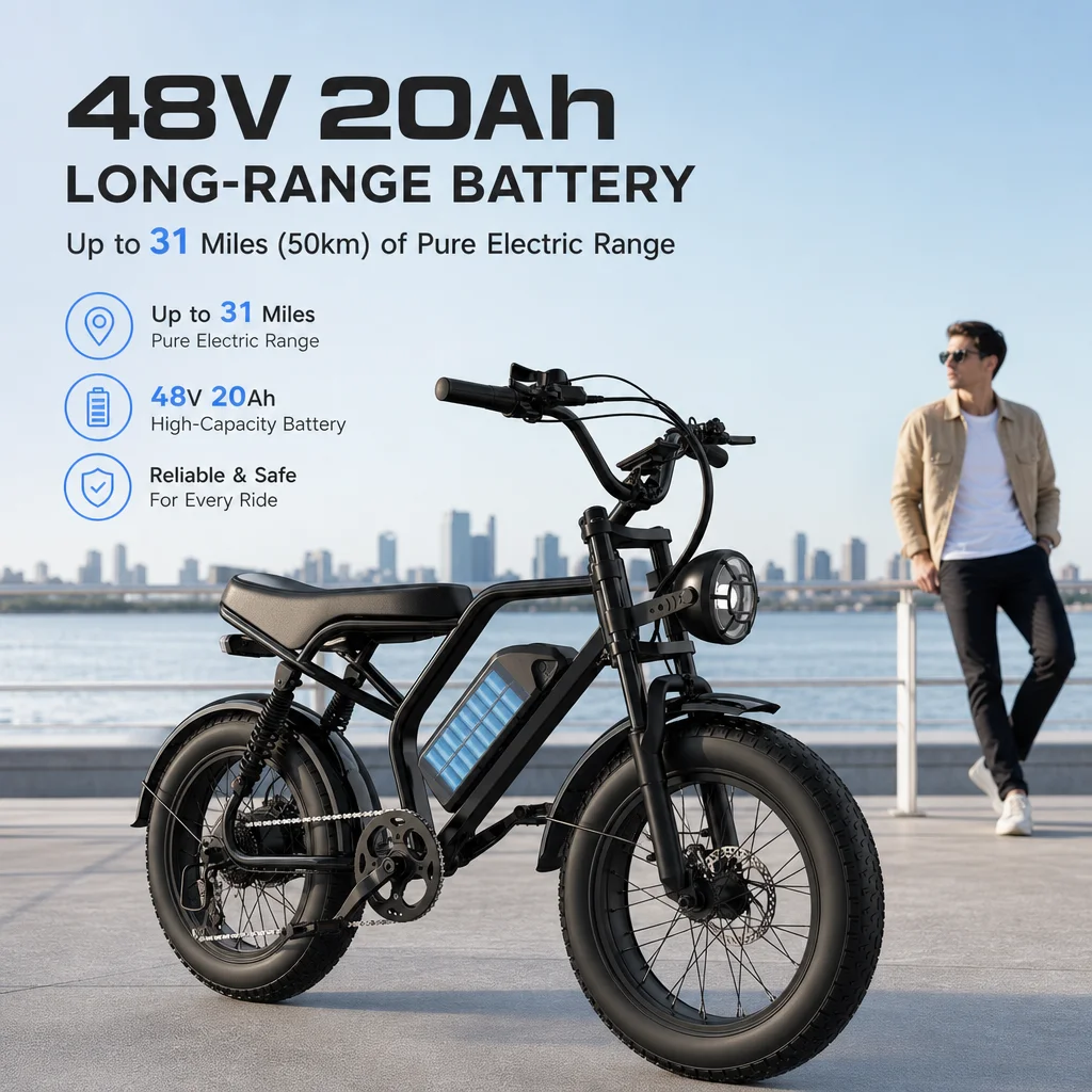 レトロなモペットスタイルの電動自転車、最大出力1500W、5 - 48V 1500W Rear Hub Motor With Battery のレビューと価格