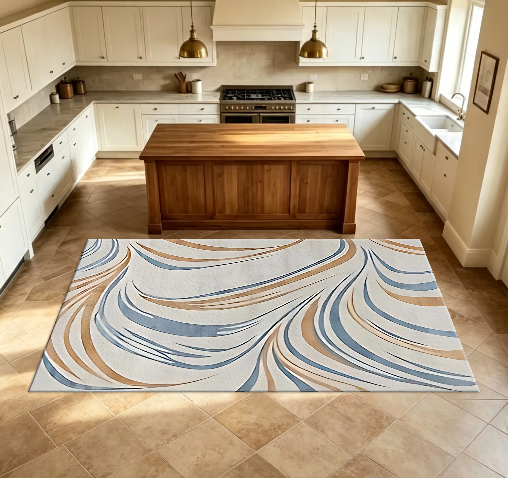 Modern Marble Swirl Abstract Pattern Carpet, Blue Gold Fluid Art Non-Slip Floor Mat, Suitable for Living Room Bedroom Home Decoration