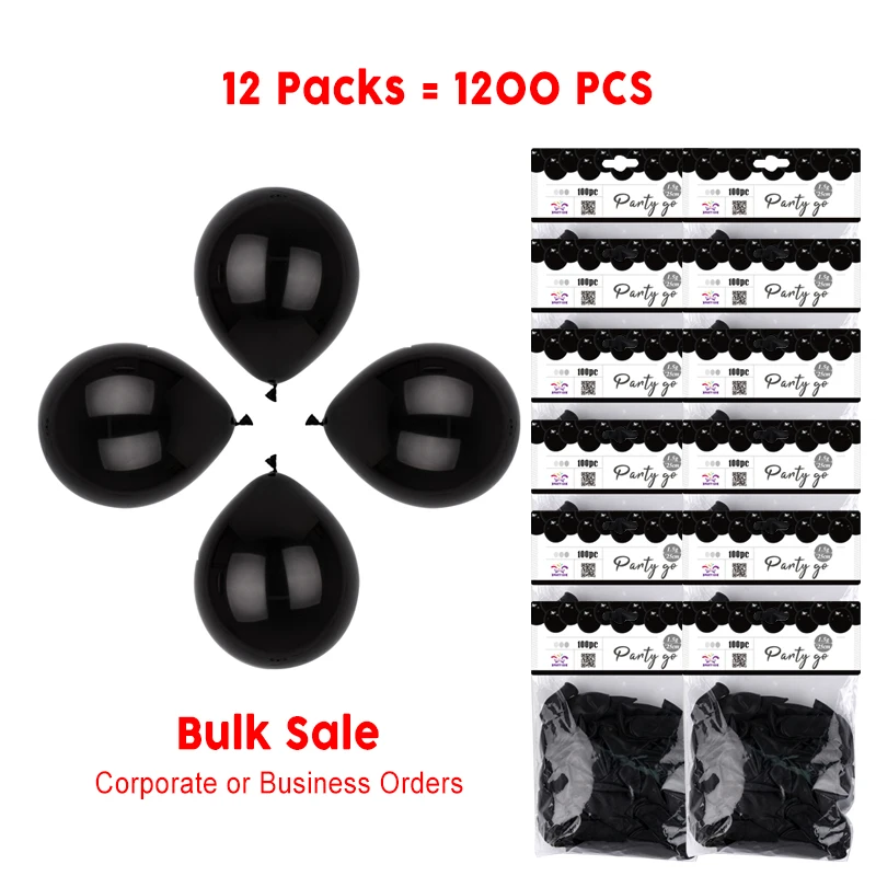 1200 Pieces-10'' Black Matte Latex Balloons 100pcs/Pack 12 Packs (1200pcs Total)