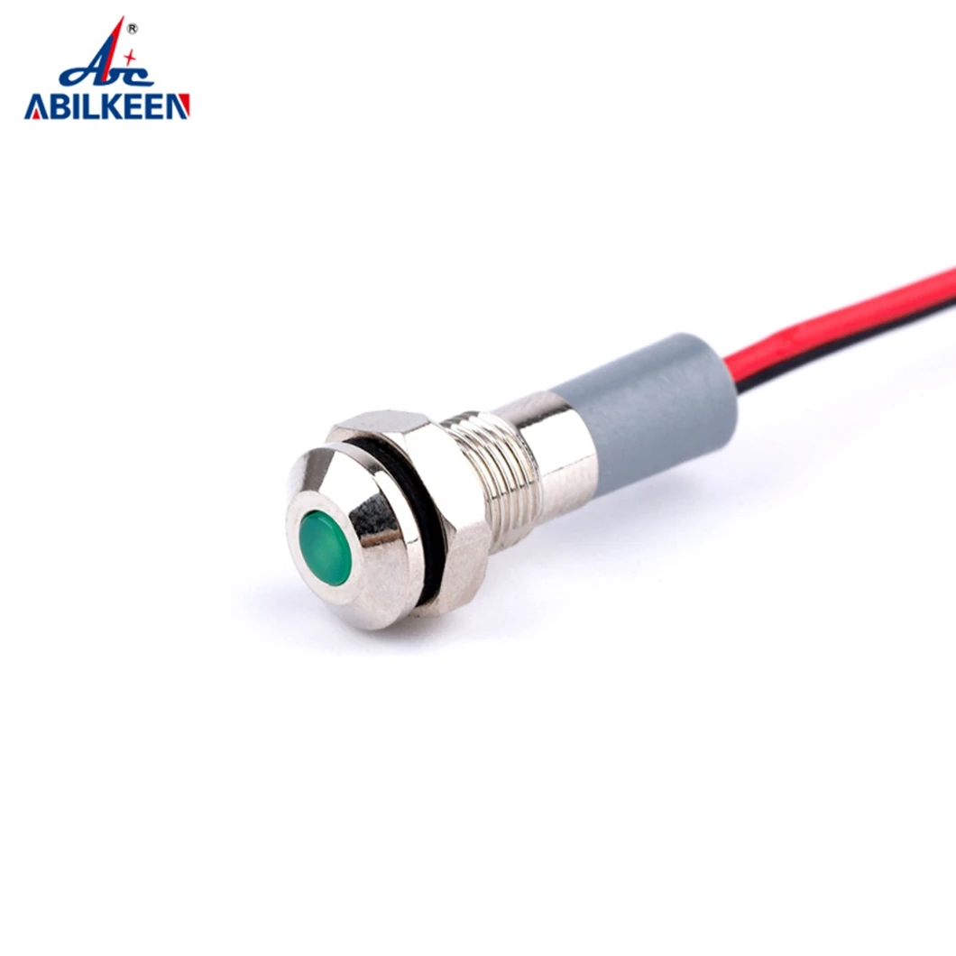 ABILKEEN 20PCS IB6A-FX-D 6MM Flachkopf Metall Anzeige Licht DC3-6V/12-24V AC110V AC220V Industrielle Pilot Lampe mit 150MM Kabel