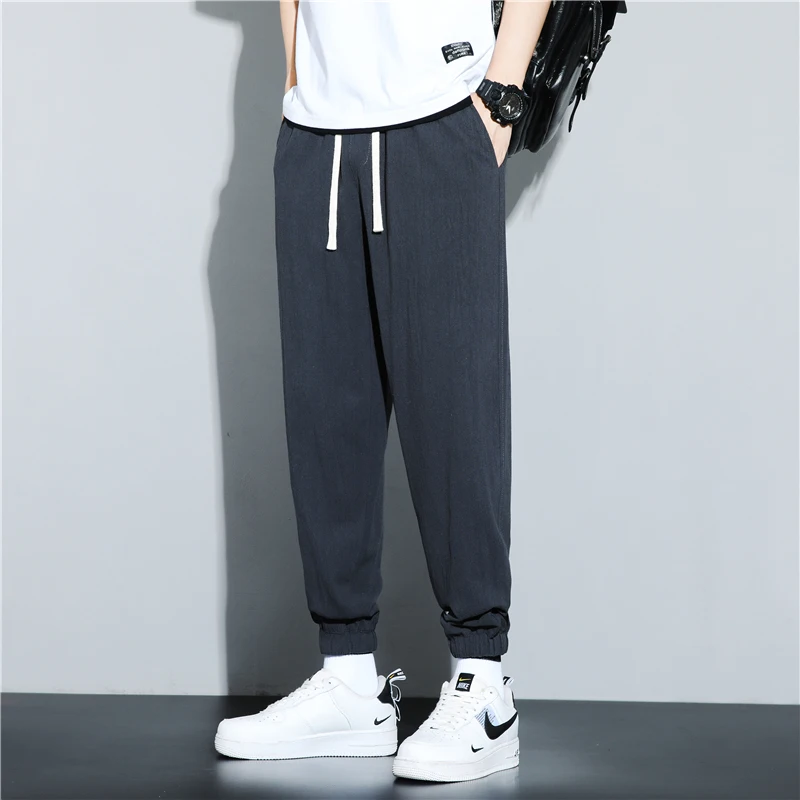 Summer Cotton Linen Men's Loose Casual Pants Harlan Sle Thin Nine Points Large Size Fat People Can Wear Trousers