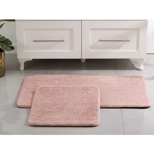 English Home Honeycomb Polyester Bath Mat Set 50 X80 - 45 X50 cm Powder