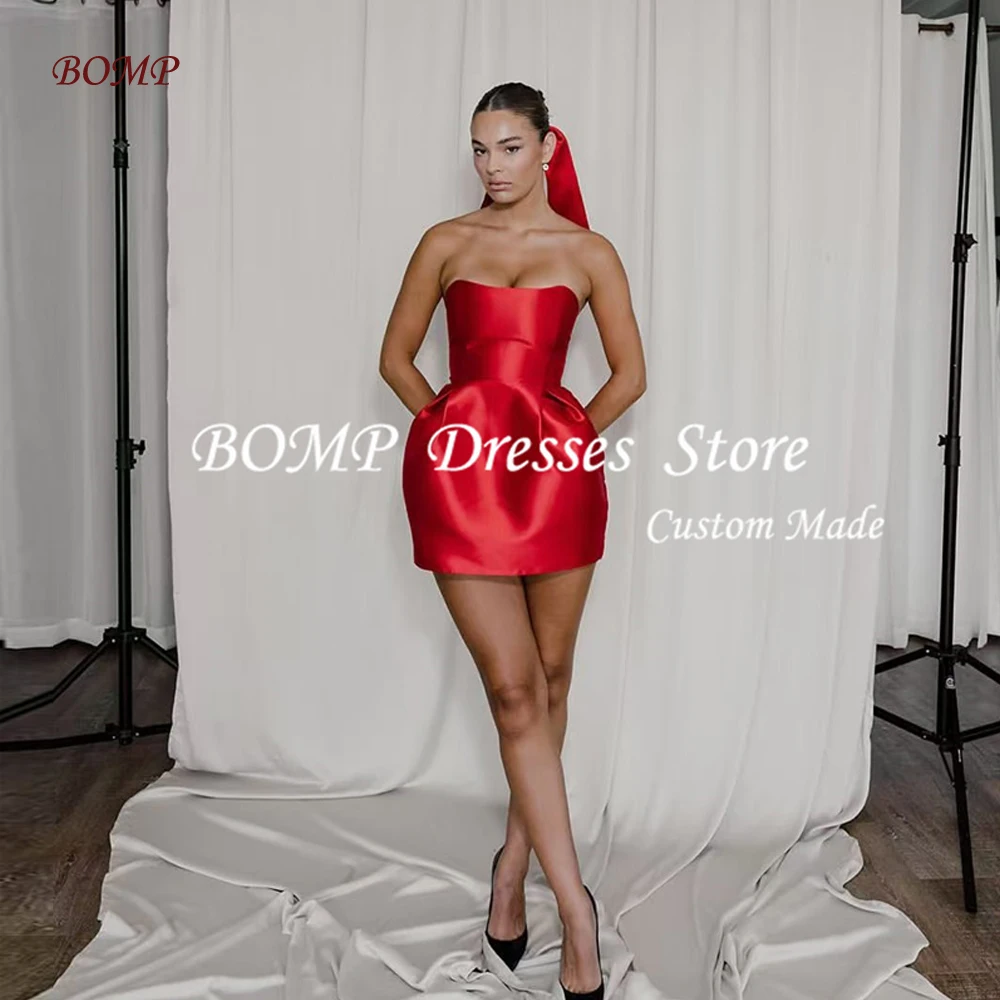 

BOMP Simple Red Mini Short Prom Party Dresses Strapless Christmas Evening Gowns Cocktail Gowns Formal Event Customized 2025
