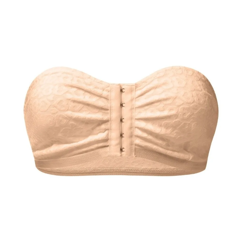 

Pleats Front Button Strapless Top Non Slip Close-fitting Lace Heart Tube Top Push-up Wireless Strapless Invisible Bra Party