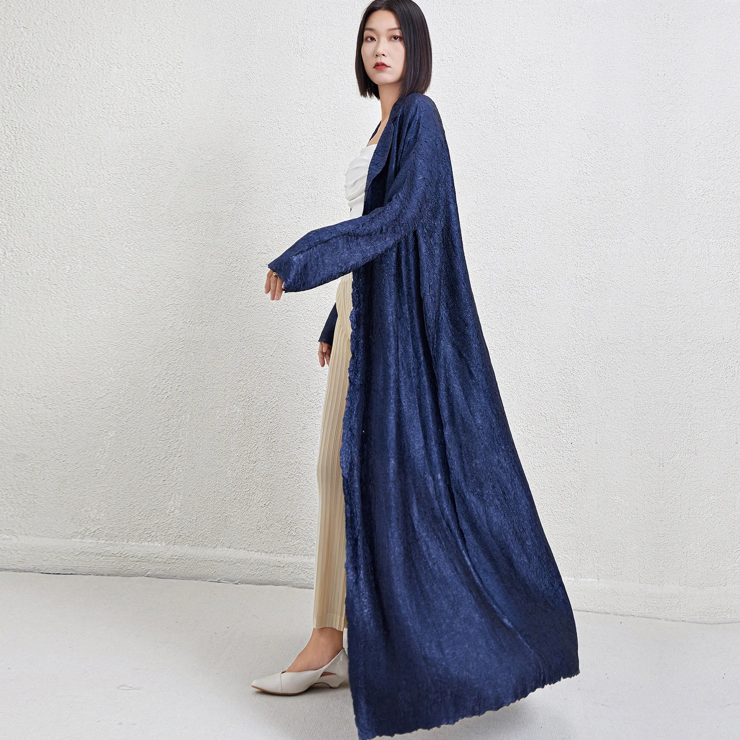 

Loose Svel Wrap Dr Long Sve Polyester Fabric Pure Color Spring Autumn New Sle Ele Folded Cardigan Coat