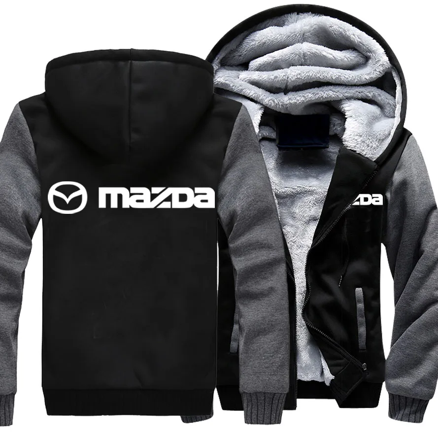 New Winter Mazda Logo Hoodie Jacket Men Fashion High Quality Casual Patchwork Lining Fleece Sweatshirt Men Hoodie Jacket