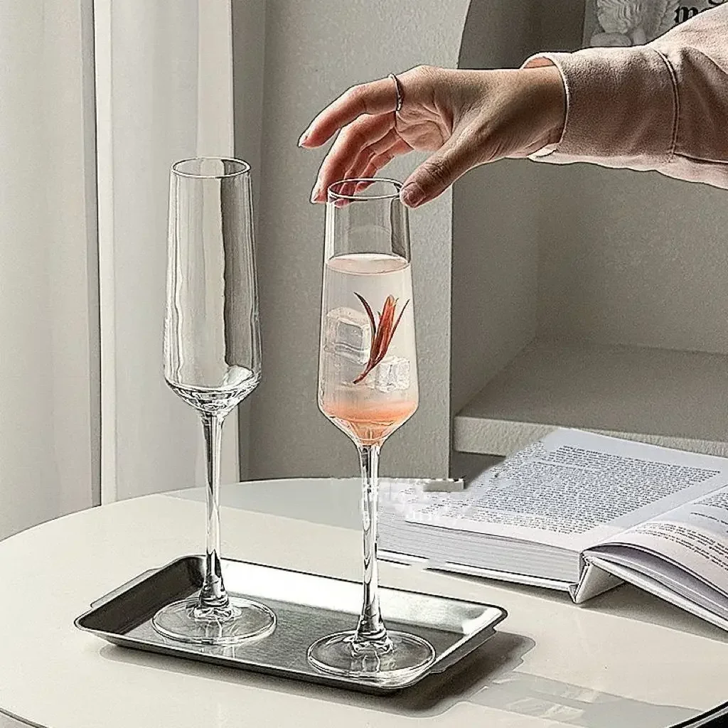 

2-piece set Ins High Beauty Crystal Glass Champagne Glass Home Wine Glass Cocktail Tall Glass Sparkling Slightly Drunk