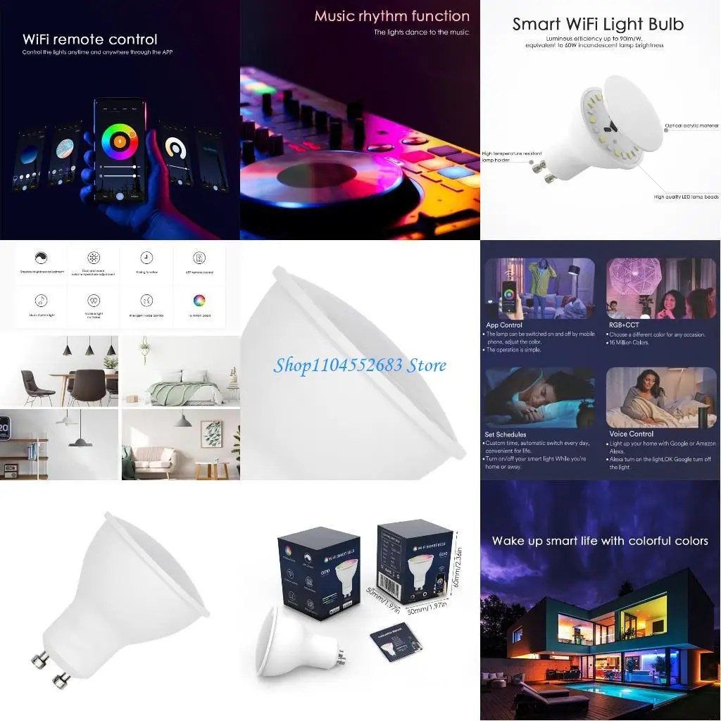 Y6GD RGB لمصابيح الإضاءة الذكية WiFi Dimmable App التحكم في الألوان المتغيرة لمبات LED 5W