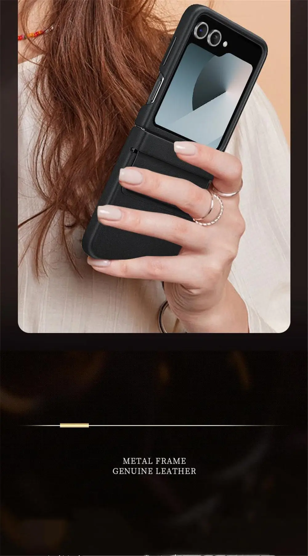 حافظة رفيعة من جلد البقر الأصلي لهاتف سامسونج جالاكسي Z Flip5 غطاء خلفي للأعمال