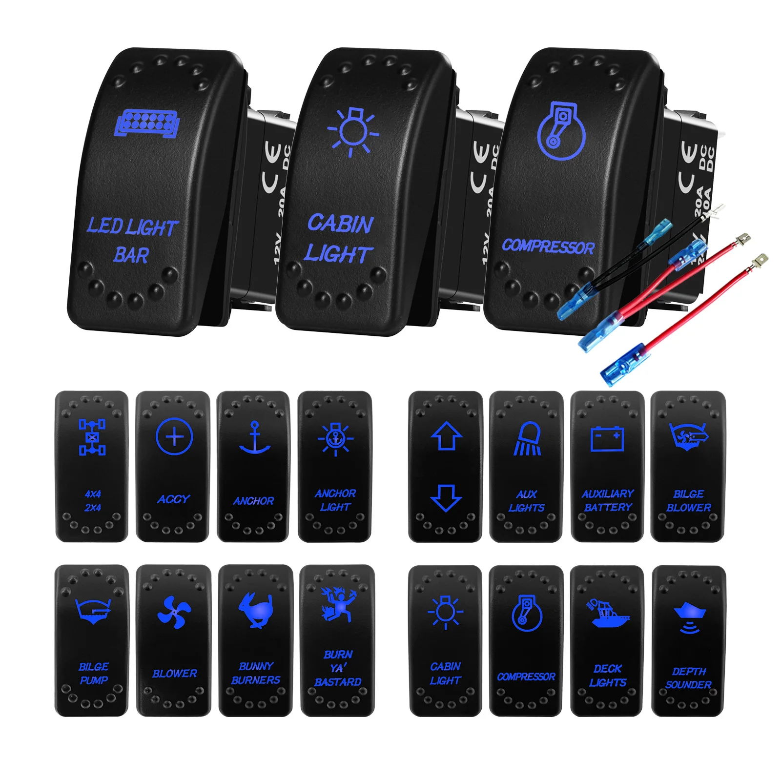 12V Marine Boat Rocker Switch Waterproof Blue Led Light ON OFF & ON OFF ON & Momentary Car Switch for Polaris RZR Can-Am ATV UTV