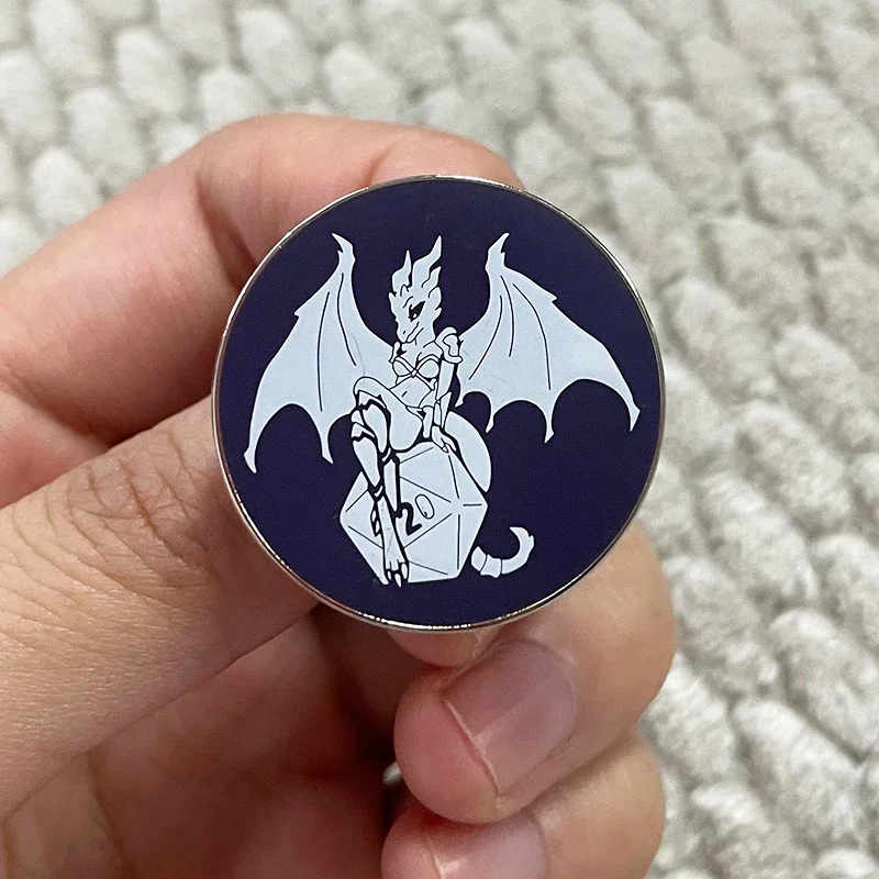 Sexy Dragon with D20 Dice Enamel Pin TRPG Dunge0ns and Drag0ns DnD metal Badge