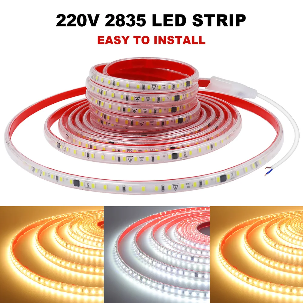 AC220V 2835 Led Strip Light 120 LEDs Flexible Lamp Waterproof 0.5m 1m 2m 5m 10m 20m 30m 40m High Brightness Diode Tape Adhesive