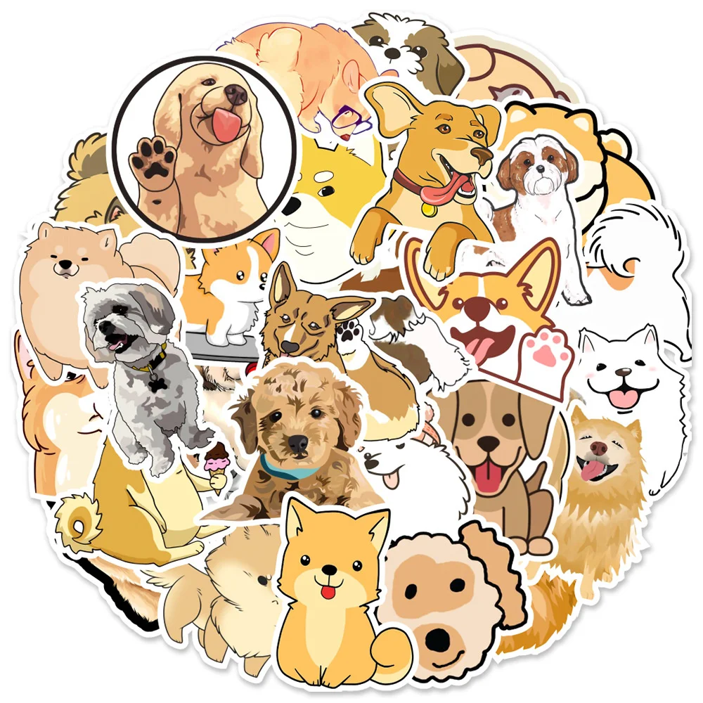 10/30/50pcs Cute Pomeranian Shiba Inu Golden Retriever Dog Mixed Cartoon Sticker For IPad Toys Luggage Laptop Stickers Wholesale