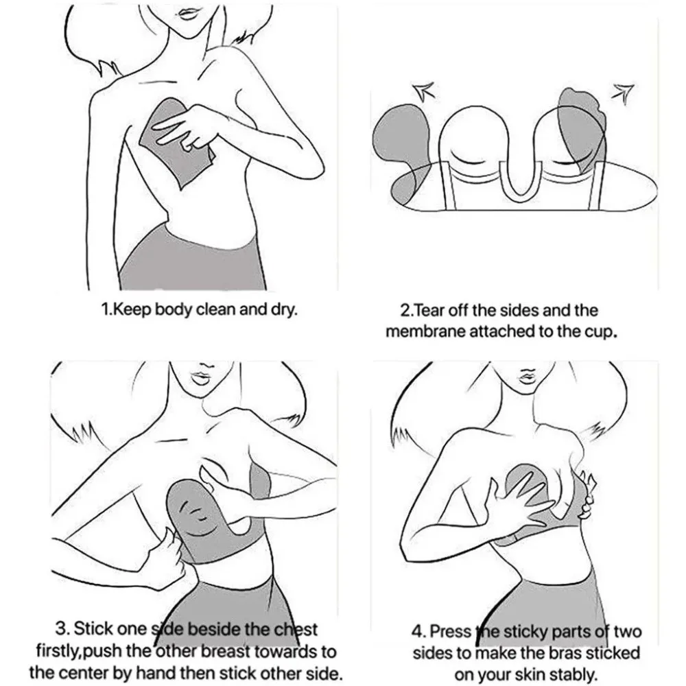 Deep U Atmungsaktiver trägerloser BH, rückenfrei, Silikon, unsichtbare Brustabdeckung, wiederverwendbar, zum Anheben, Bralette, Party