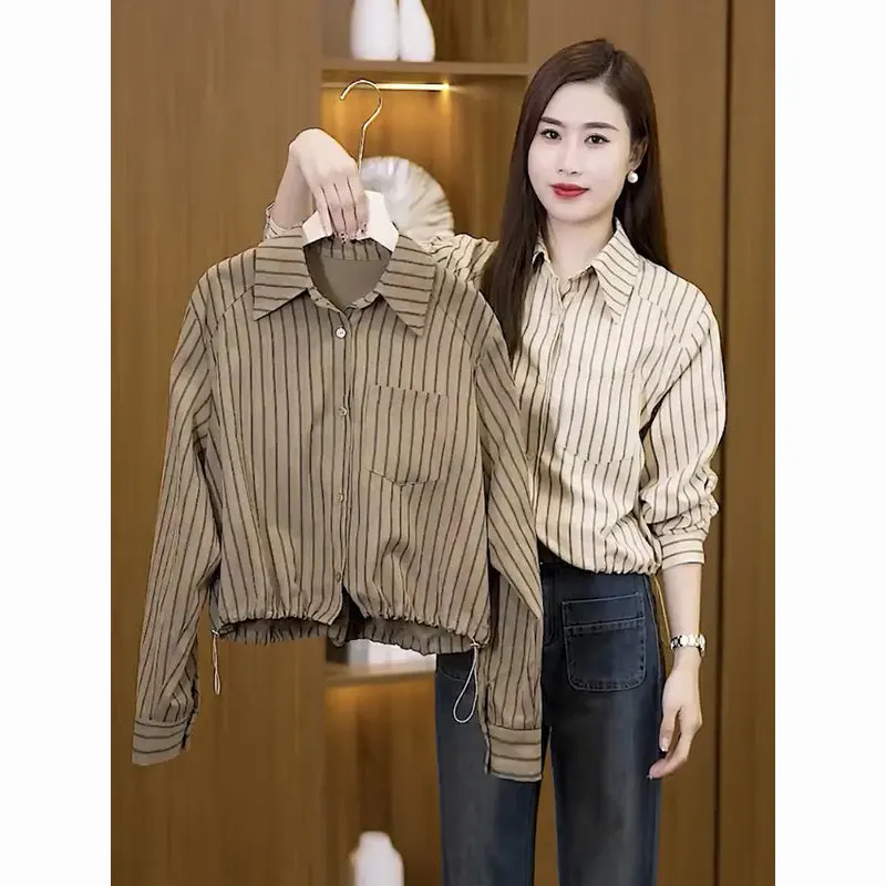 

Long Sleeve Shirts Womens Striped Button Down Tops Lantern Sleeves Gothic Emo Harajuku Aesthetic Clubwear Chic Party Autumn