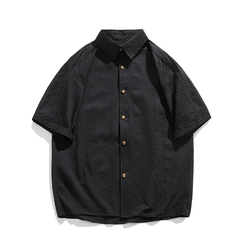 Summer Short Sleeved Shirt Men Fashion Brown Pleated Shirt Men Korean Loose Casual Shirt Mens Hawaiian Shirts Large Size 4XL