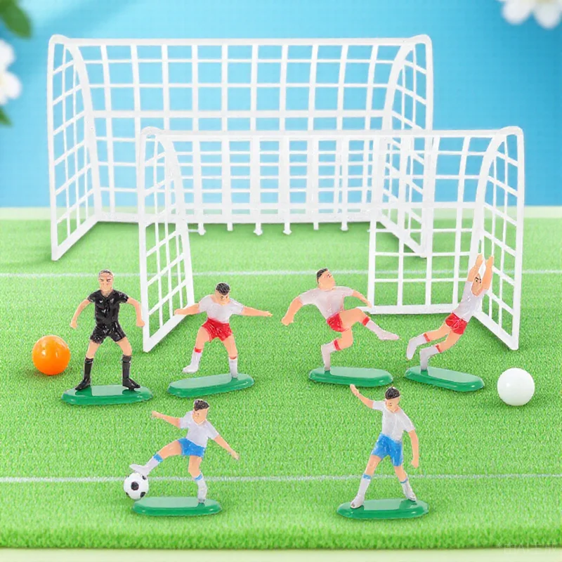

Football Cake Decor Non Edible Soccer Topper Ornaments Set for Boys Party Goals Players Plastic Cake Decoration