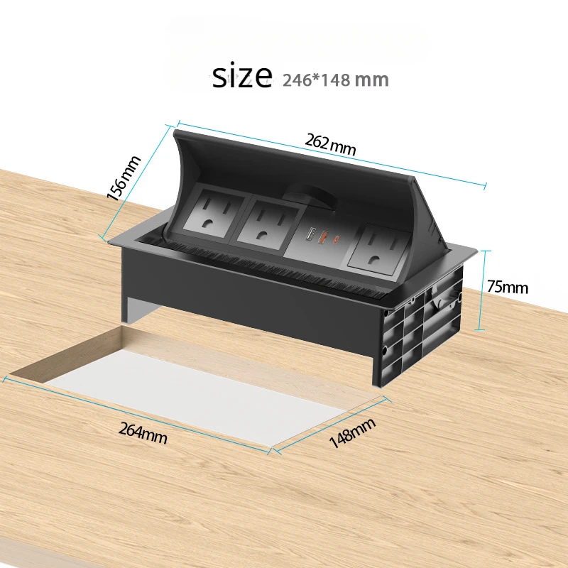 Imagem -02 - Soquete de Mesa Escondida para Escritório Desktop Soquete de Escova Preto Eua ue Reino Unido Tomadas Usb tipo c Pd15w 16a 3800w 5v 3a Ac110v 220v